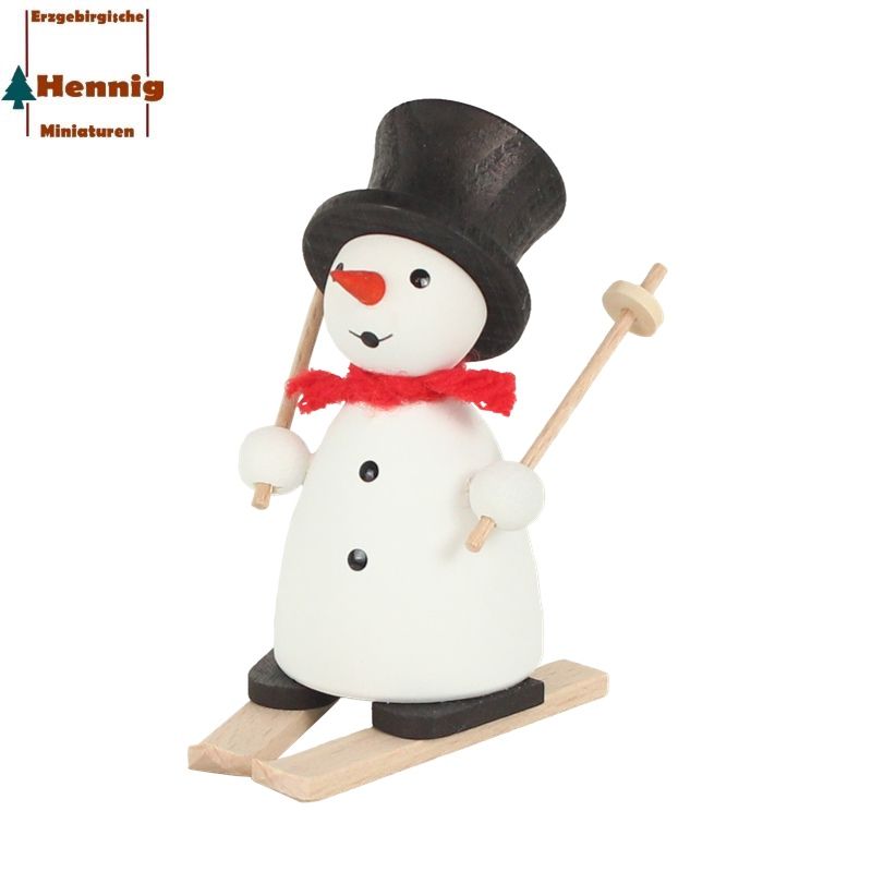 Schneemann mit Ski, ca. 8 cm -Hennig Figuren Deutschneudorf- | Weihnacht-  und Winterfiguren | Sammelfiguren, Miniaturen, Bestückungen für Pyramiden  u.v.m. | Sterneshop Erzgebirge