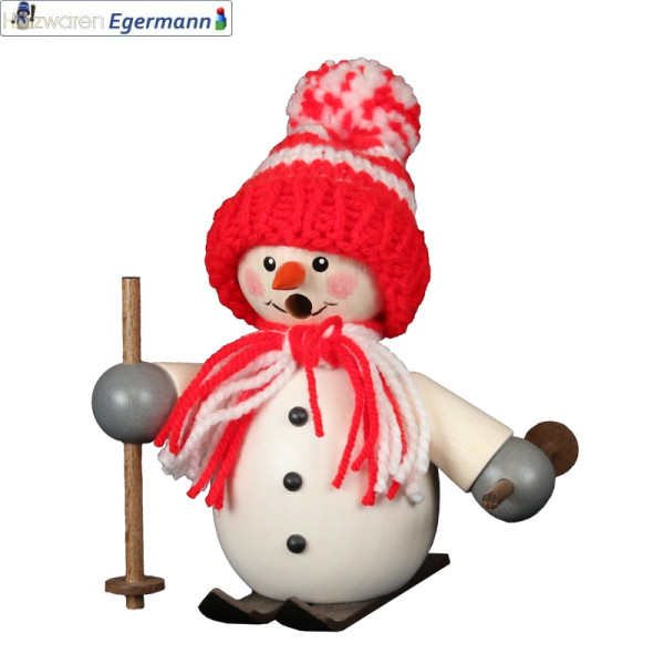 Räuchermann Schneemann auf Ski, rote Mütze, ca. 15cm Holzwaren Egermann - Made in Germany -