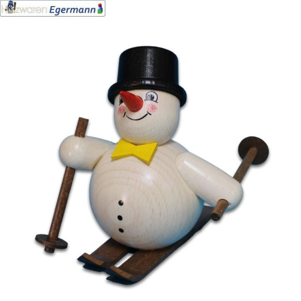 Schneemann auf Ski, Zylinder, ca. 11cm Holzwaren Egermann Grünhain-Beierfeld - Made in Germany -