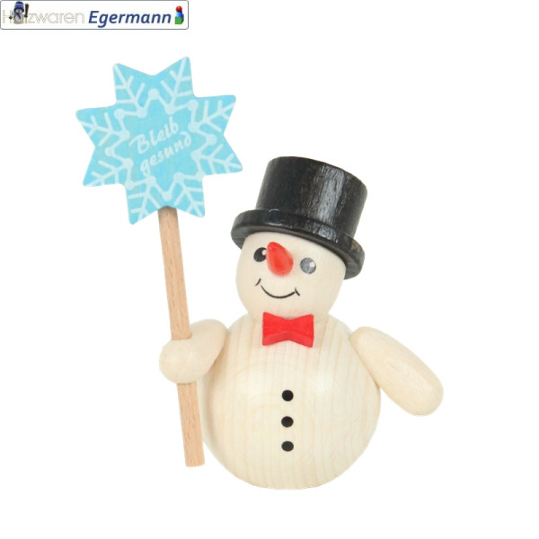 Schneemann mit Stern und Zylinder, ca. 7,5 cm Holzwaren Egermann - Made in Germany -